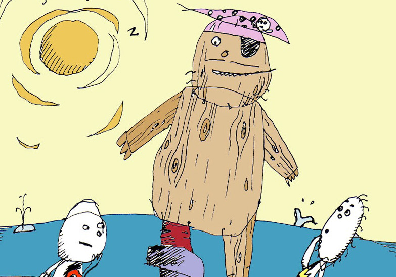 Pirate de bois avec la jambe de chair