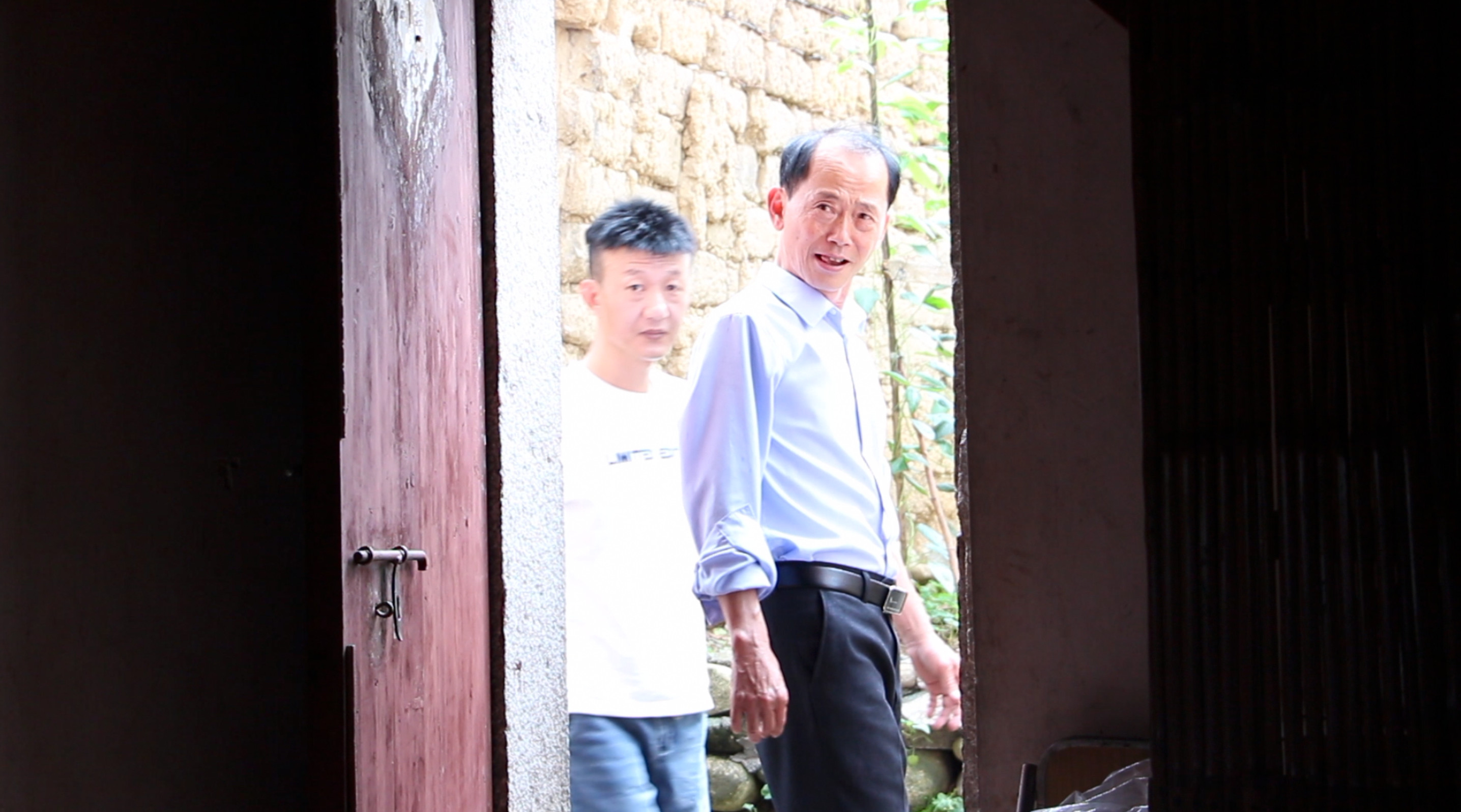 They are outside the door