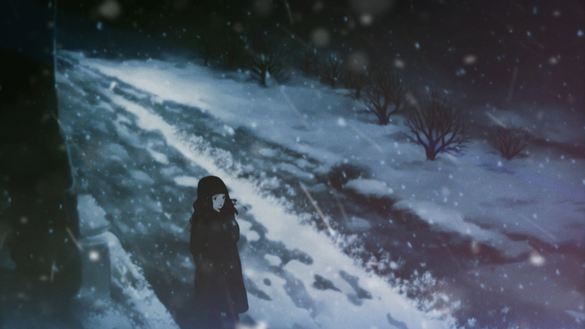 A rapariga que caminhava sobre a neve 